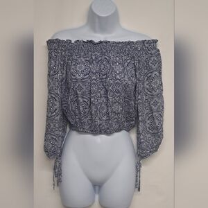 Live To Be Spoiled M Over The Shoulder Crop Top Sleeve Ties Elastic Neck & Waist